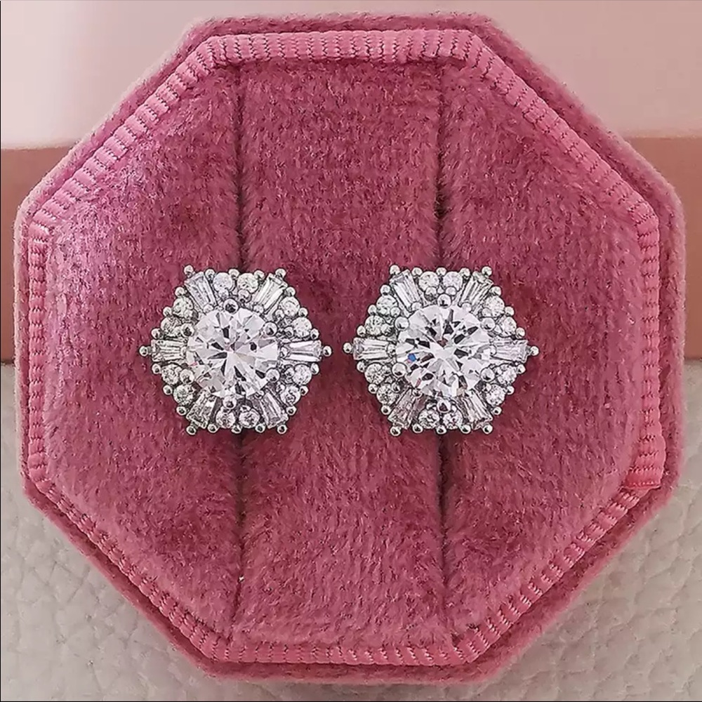 New 925 Silver Six Corners Beautiful Diamond Earrings - Picture 2 of 5